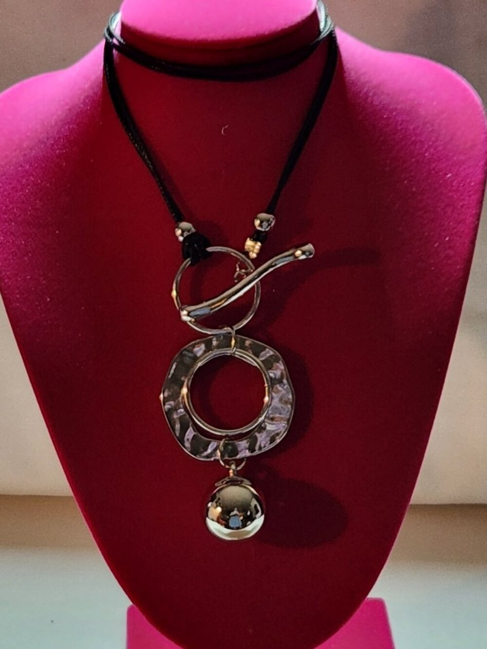 THREE FOR $20 Silver tone toggle necklace with black cord NWT